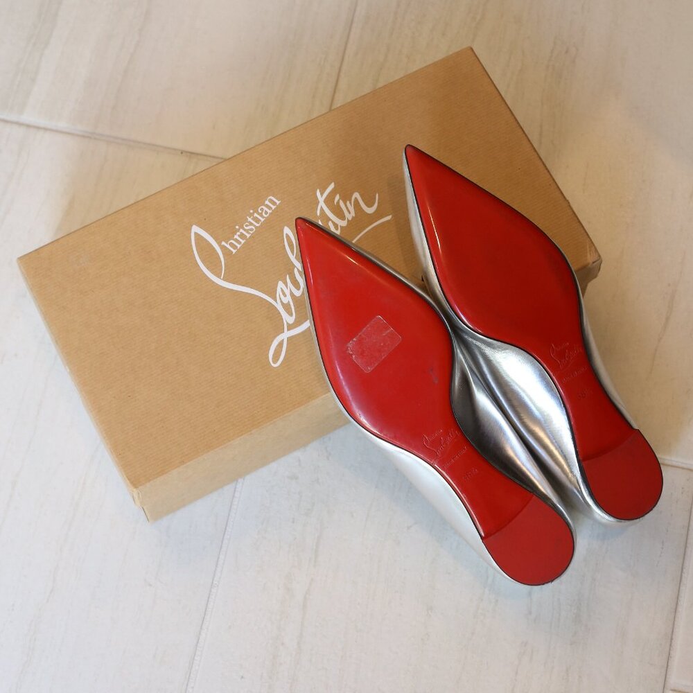 Silver Christian Louboutin Spiked Flats - Picture 2 of 10